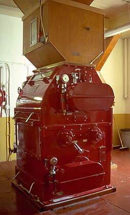 The Lagavulin malt mill in a red painting