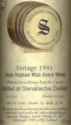 The Label of Glenallachie Signatory 1991