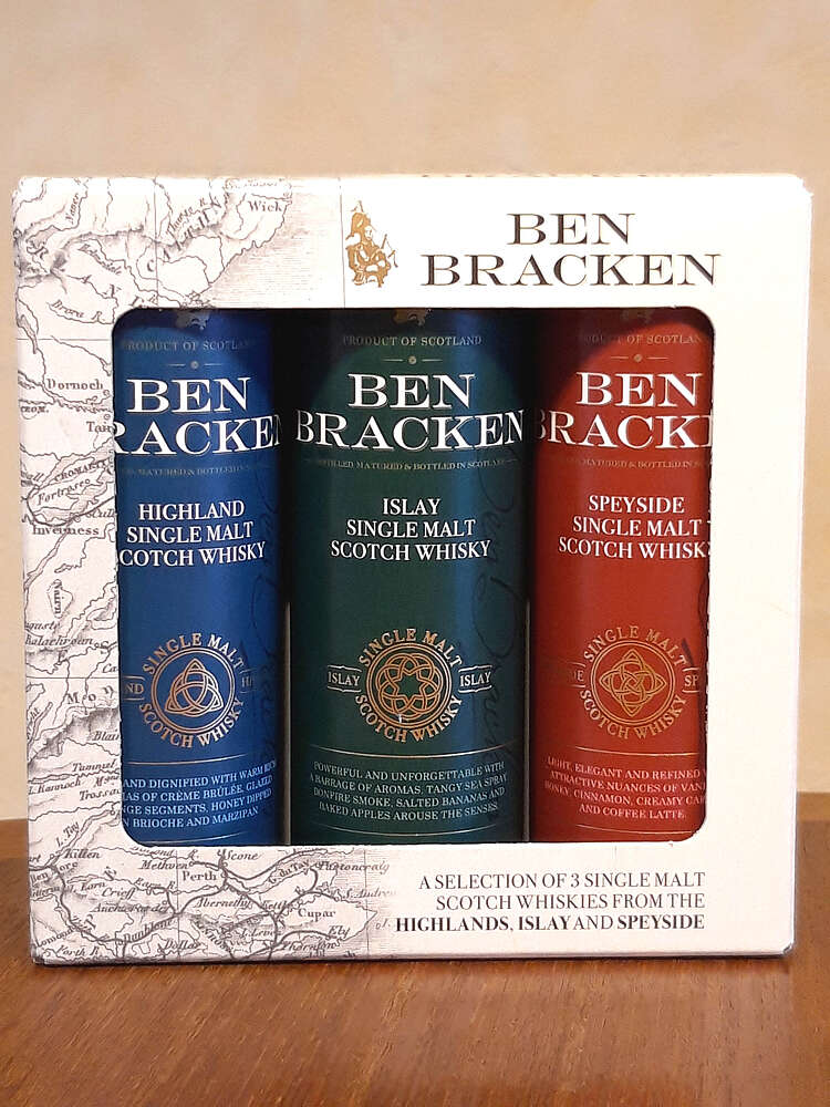 Ben Bracken - Geschenk-Probierset Scotch Single Highland+Islay+Speyside - 3 Whiskys Malt - Mini